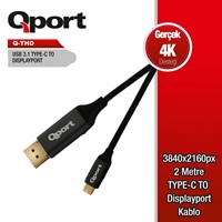 QPORT Q-THD 2metre TYPE-C - DP Çevirici Kablo Siyah 4K