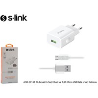 S-link AND-EC14B 1A Beyaz Ev Sarj Cihazi ve 1.3A Micro USB Data  Sarj Kablosu