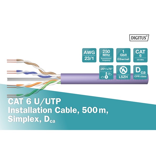 DIGITUS CAT6 Utp 23AWG Gri 500m Makara Saf Bakır Kablo 0.50mm DK-1614-VH-5