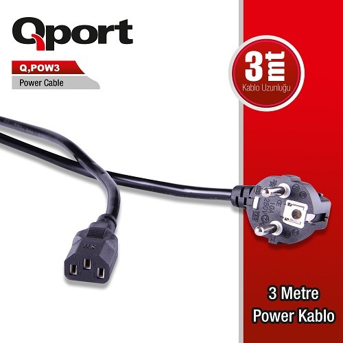 QPORT Q-POW3 3metre Monitör Power Kablosu