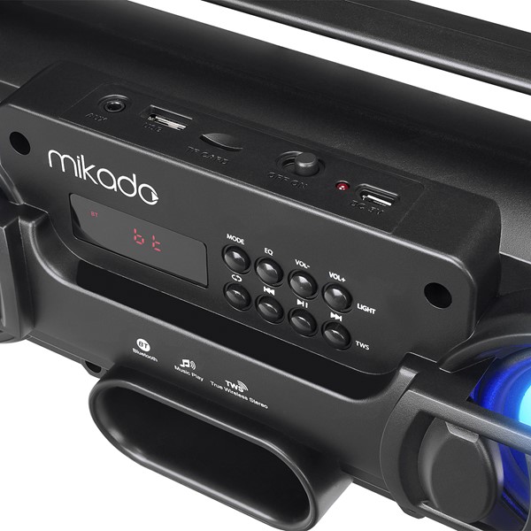 Mikado MD-BT38 Freestyle Siyah Işıklı BT/TF/USB/AUX/TWS Kablosuz MP3 Oynatıcı Hoparlör