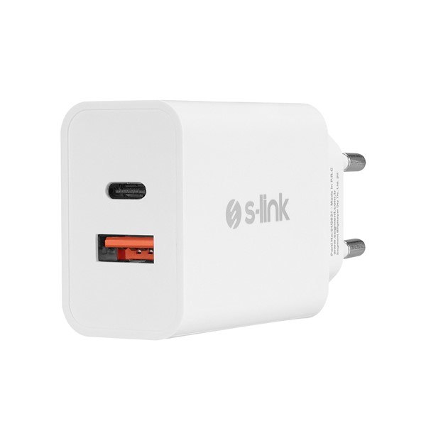 S-link SL-EC60 20W PD3.0/Quick Charge QC3.0 Type USB-C USB A Hızlı Beyaz Ev Şarj Adaptör