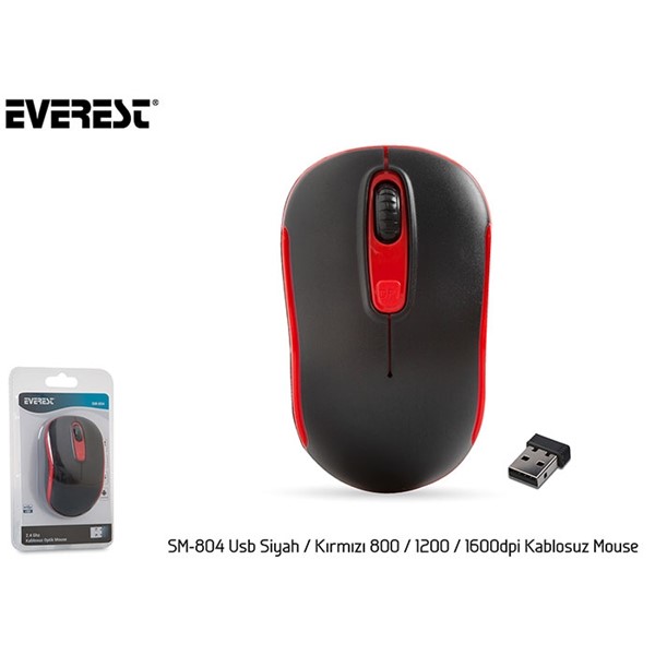 Everest SM-804 Usb Siyah/Kırmızı 1600dpi Kablosuz Mouse