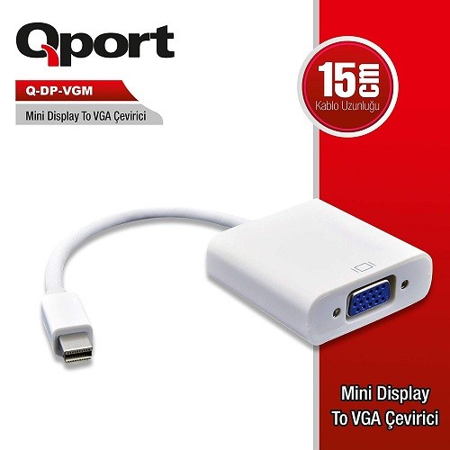 QPORT Q-DP-VGM 0.15metre mDP-VGA D Görüntü Adaptörü Beyaz 1080p