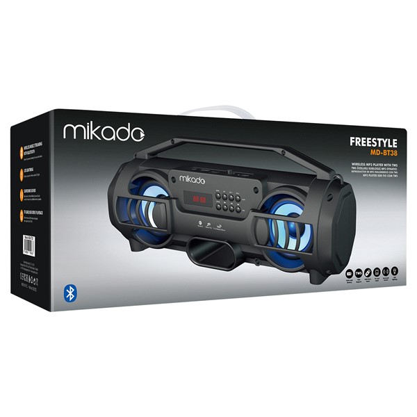 Mikado MD-BT38 Freestyle Siyah Işıklı BT/TF/USB/AUX/TWS Kablosuz MP3 Oynatıcı Hoparlör