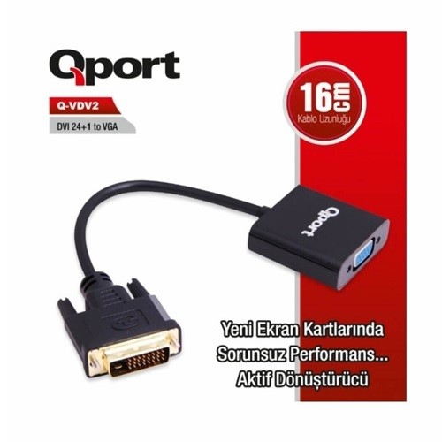 QPORT Q-VDV2 0.15metre DVI 241-VGA Görüntü Adaptörü Siyah