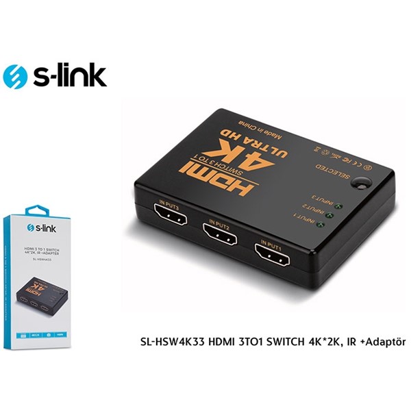 S-LINK 3port SL-HSW4K33 3port HDMI giriş 1port HDMI çıkış 4K HDMI Switch