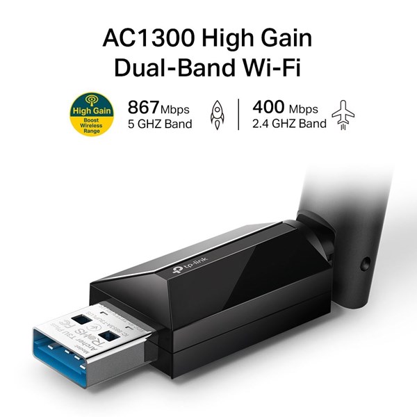 TP-LINK ARCHER T3U PLUS AC1300 Dual Band USB Kablosuz Adaptör