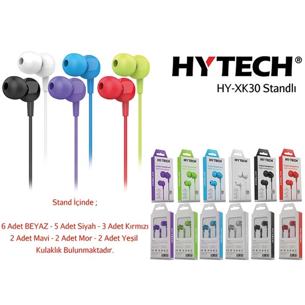 Hytech HY-XK30 20li iç koli  2xmor  2xmavi  2xyeşil 6xbeyaz  5xsiyah  3xkırmızı Kulak İçi Mikrofonlu Kulaklık