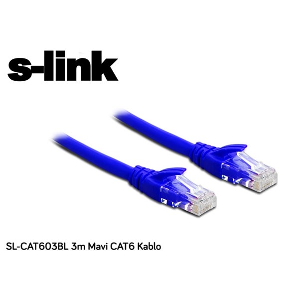 S-link SL-CAT603BL 3m Mavi CAT6 Patch Kablo
