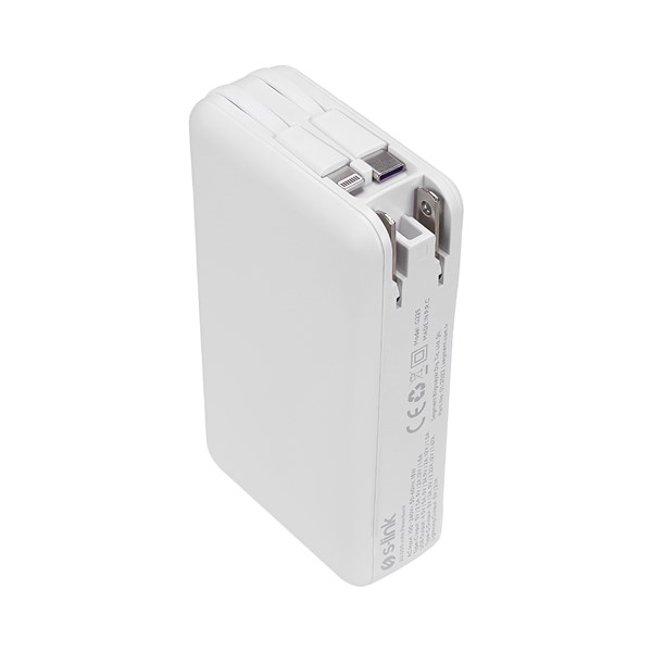 S-link G225 20000mAh LightningType-C Kablolu Powerbank Beyaz PD22.5W LCD AC Prizli Taşınabilir Pil Şarj Cihazı