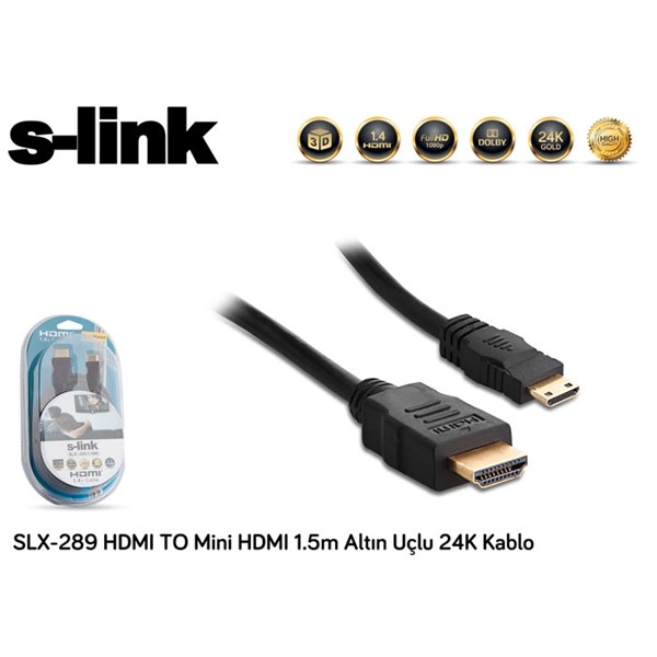 S-link SLX-289 HDMI TO Mini HDMI 1.5m Altın Uçlu 24K Kablo