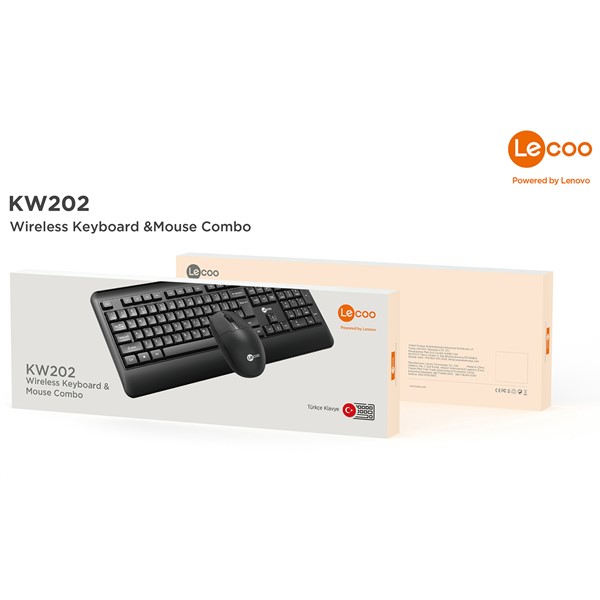 LENOVO LECOO KW202 Kablosuz Q Trk Optic Mouse Siyah Standart Klavye - Mouse Set