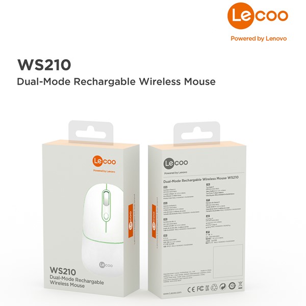 LENOVO LECOO WS210 Kablosuz  Bluetooth Sessiz Şarjlı 1600dpi Optic Beyaz Mouse