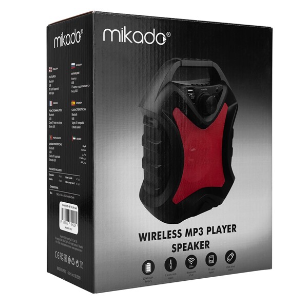 Mikado MD-5BT X-Life 5W 1200mAh Siyah/Kırmızı USB/SD Cart/Bluetooth Kablosuz MP3 Oynatıcı Hoparlör