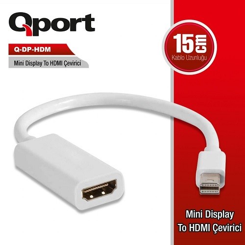 QPORT Q-DP-HDM 0.15metre mDP-HDMI Görüntü Adaptörü Beyaz 1080p