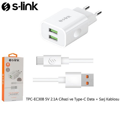 S-LINK Swapp TPC-EC30B 1metre Type-C 5v 2.1amper Beyaz Şarj Cihazı ve Kablosu